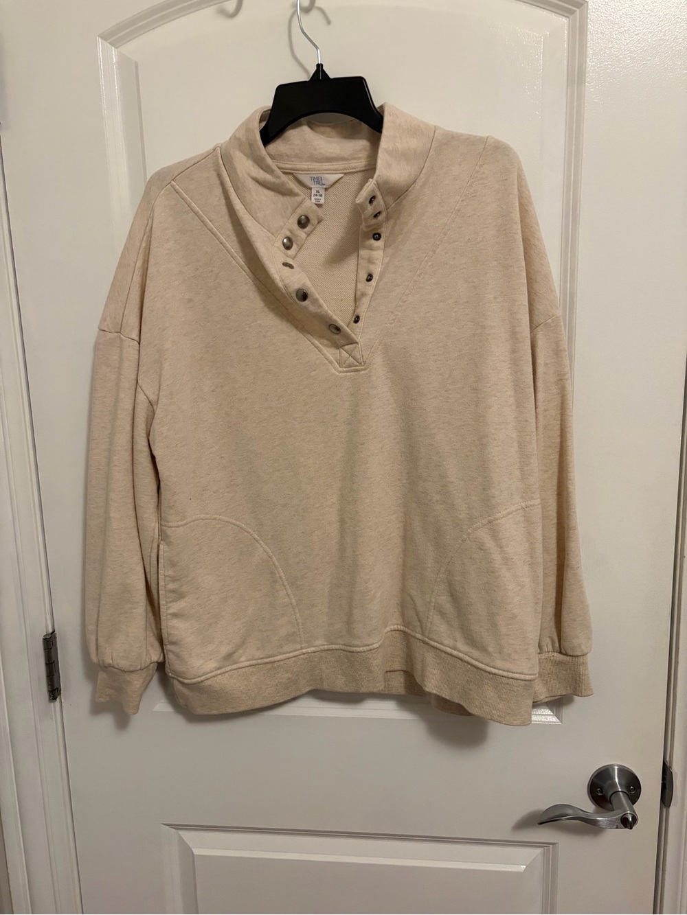 Time and Tru Cream Snap-Front Cowl-Neck Sweatshirt